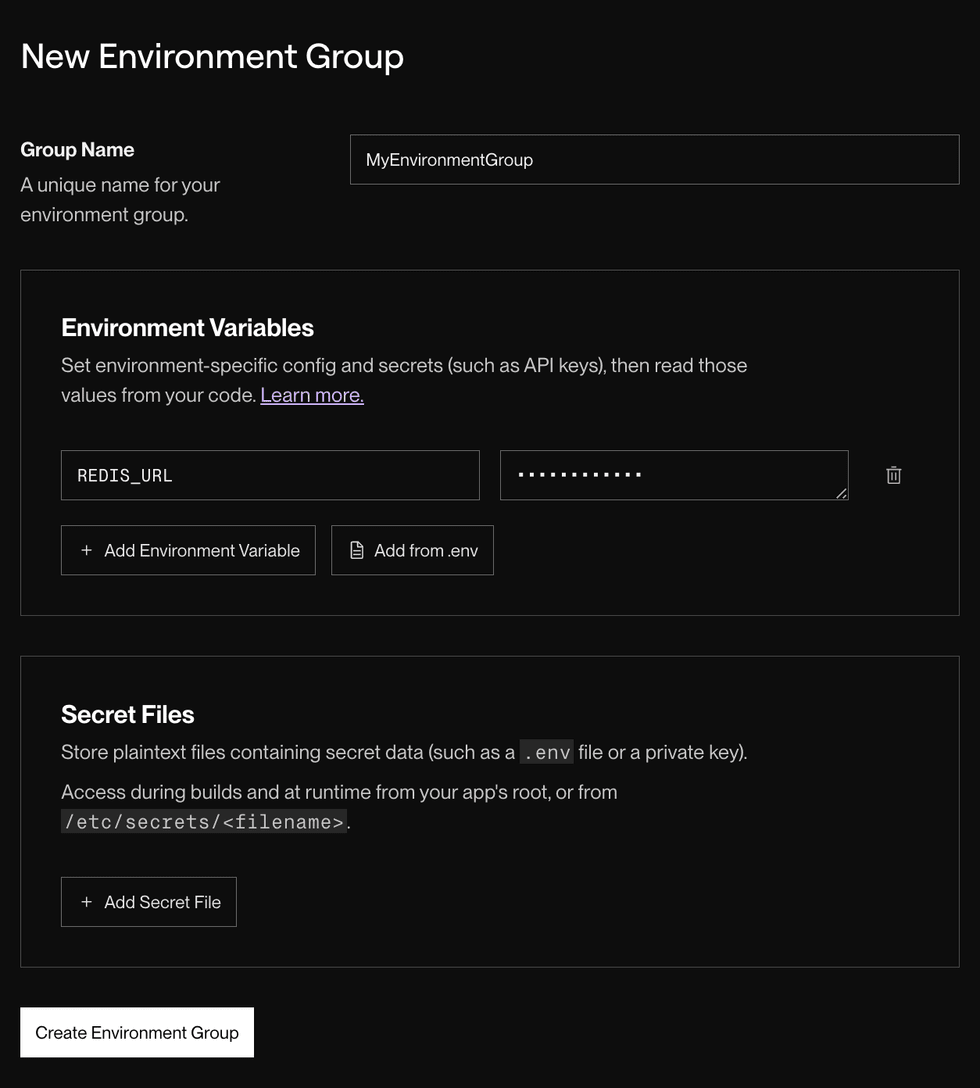 Env group creation form