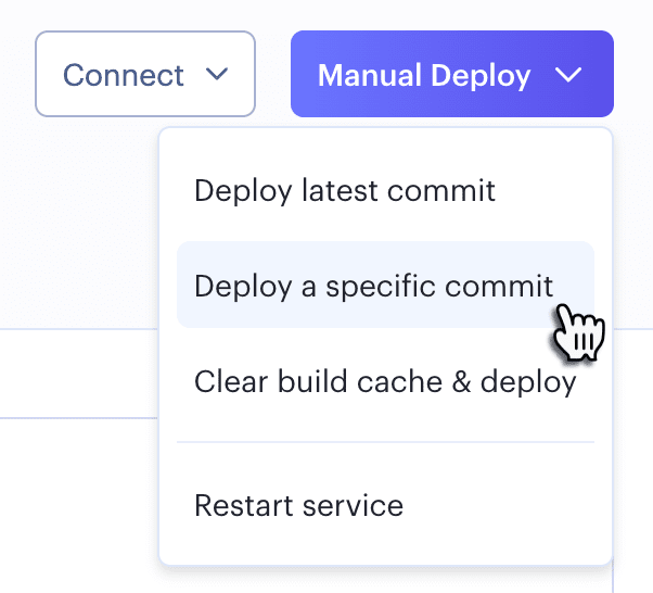 Deploying a specific commit in the Render Dashboard