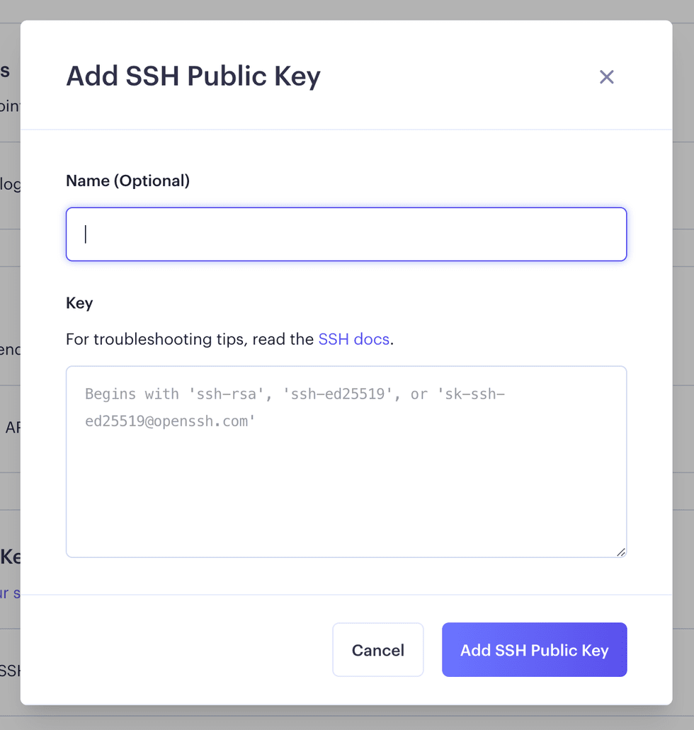 ssh keys modal