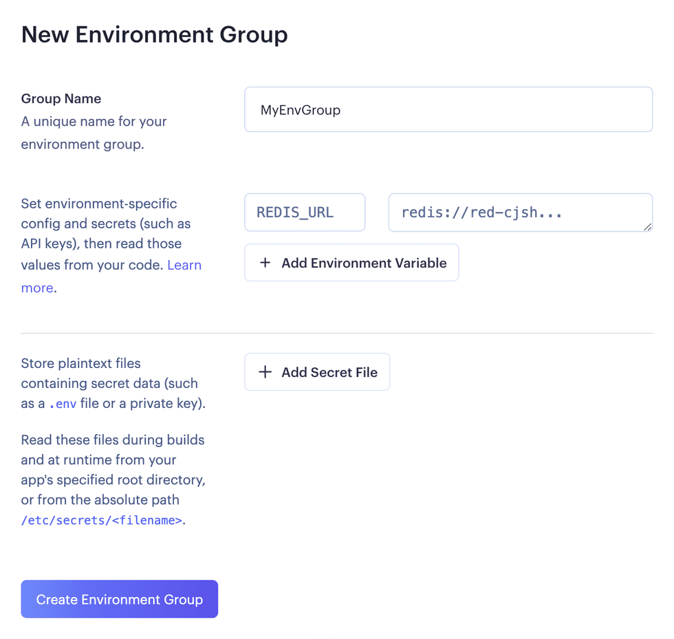 Env group creation form
