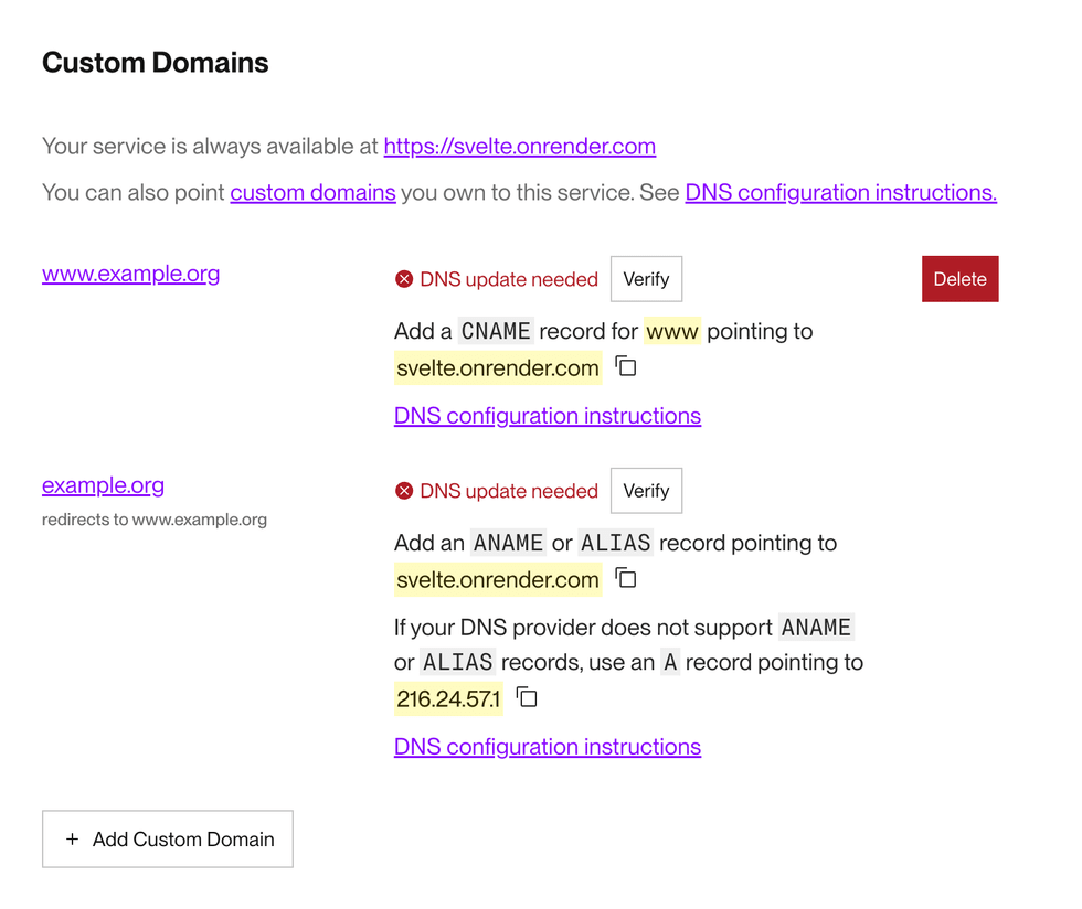 Added custom domain with DNS update needed