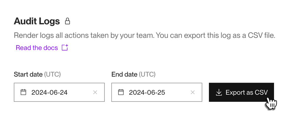 UI for exporting audit logs