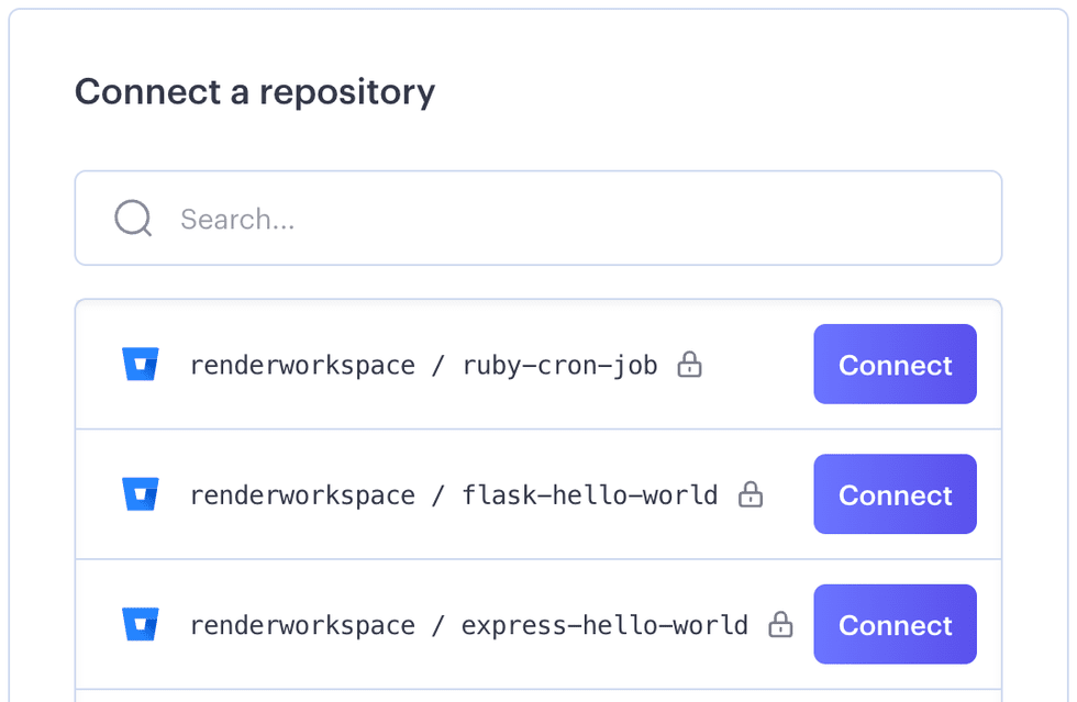 List of Bitbucket repos in the Render Dashboard