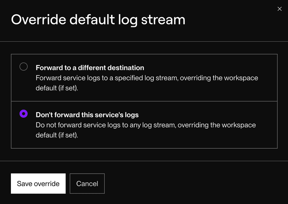 Overriding log stream settings for an individual service