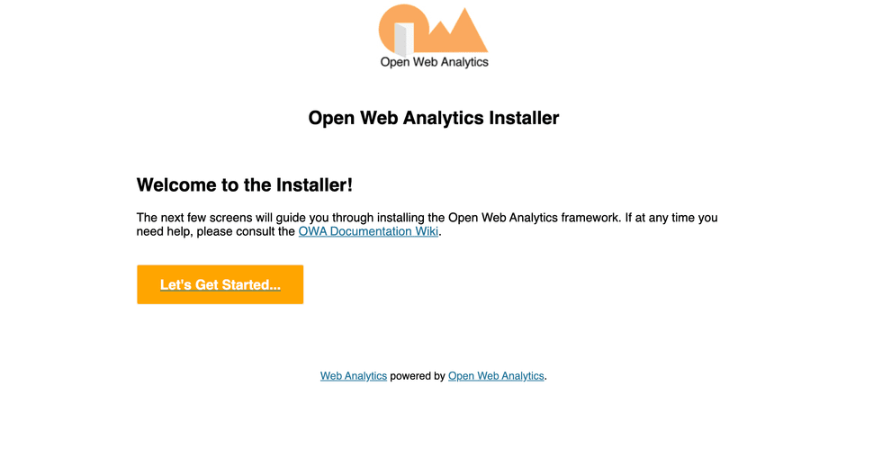 Open Web Analytics Welcome Screen
