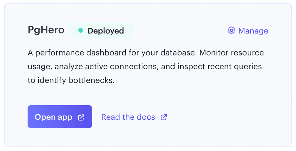 A deployed PostgreSQL admin app in the Render Dashboard
