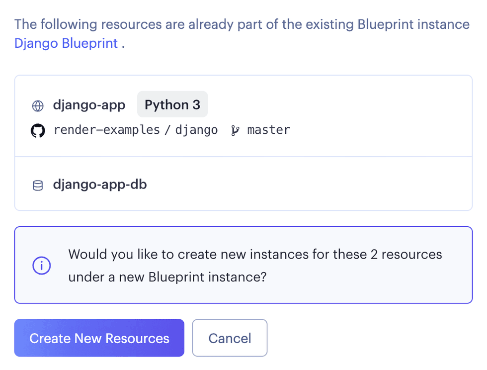 Notification that Blueprint matches existing resources