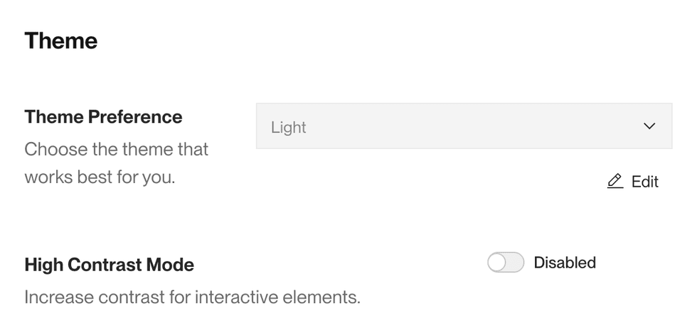 Theme settings in the Render Dashboard