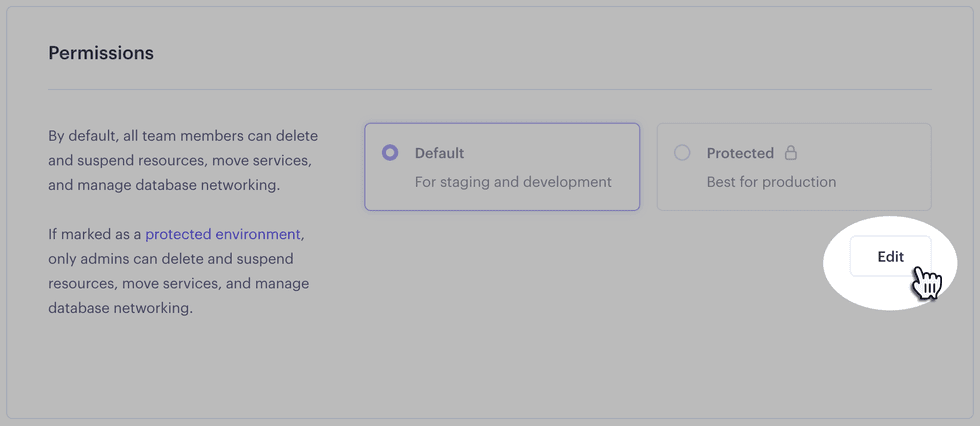 Editing an environment's permissions in the Render Dashboard