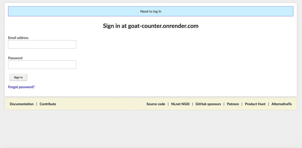 GoatCounter Welcome Screen
